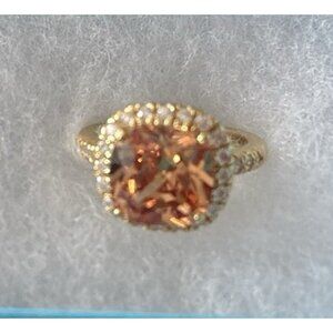 Dreamland Sterling Silver Ring Gold-Plated Halo Cushion Cut Champagne Sz 7-NIB!